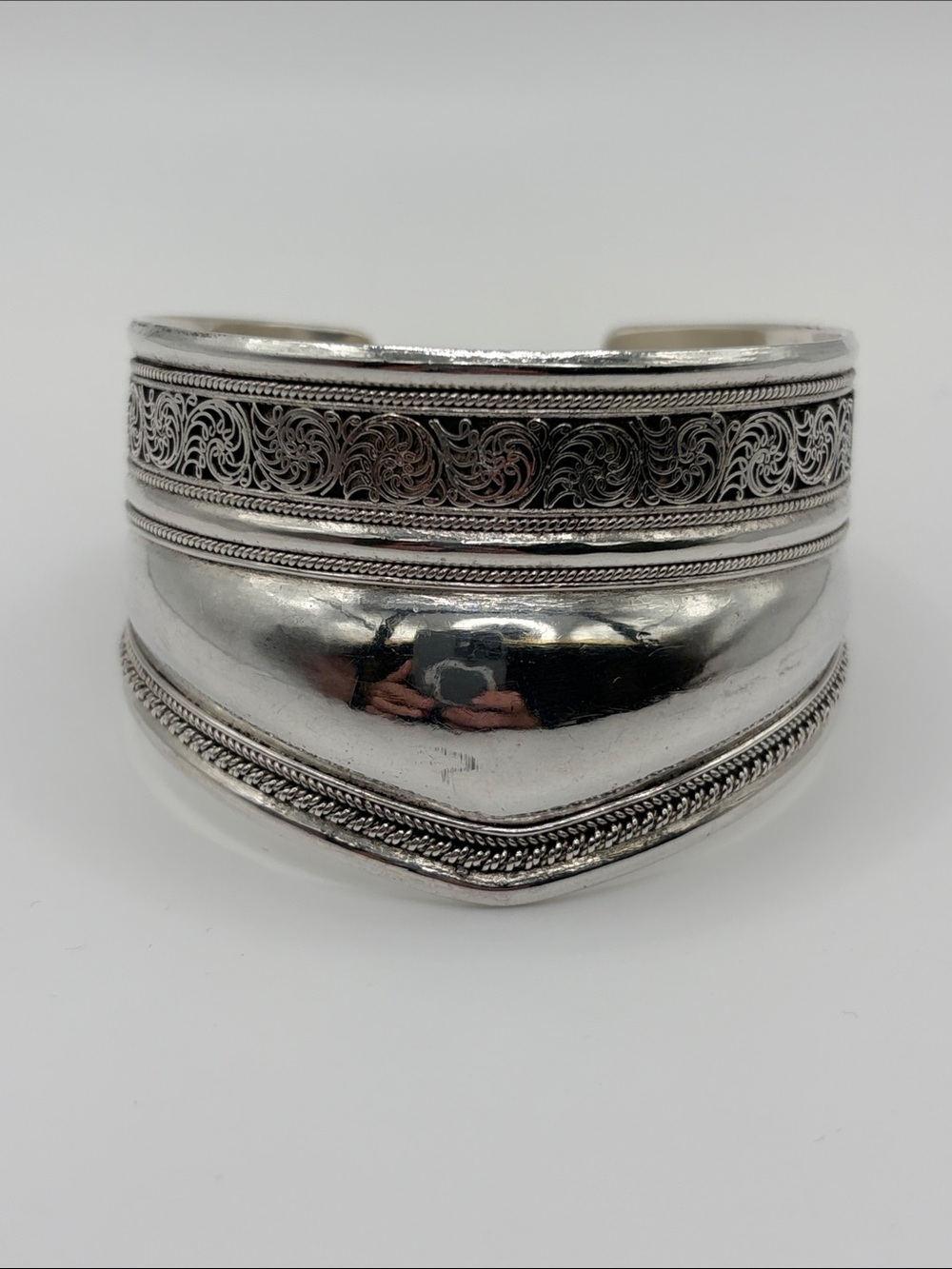 Vintage Ornate Sterling Silver 925 Large Cuff Bracelet 7 1/2 inches